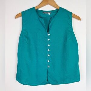 Isabella Teal Linen Sleeveless Blouse